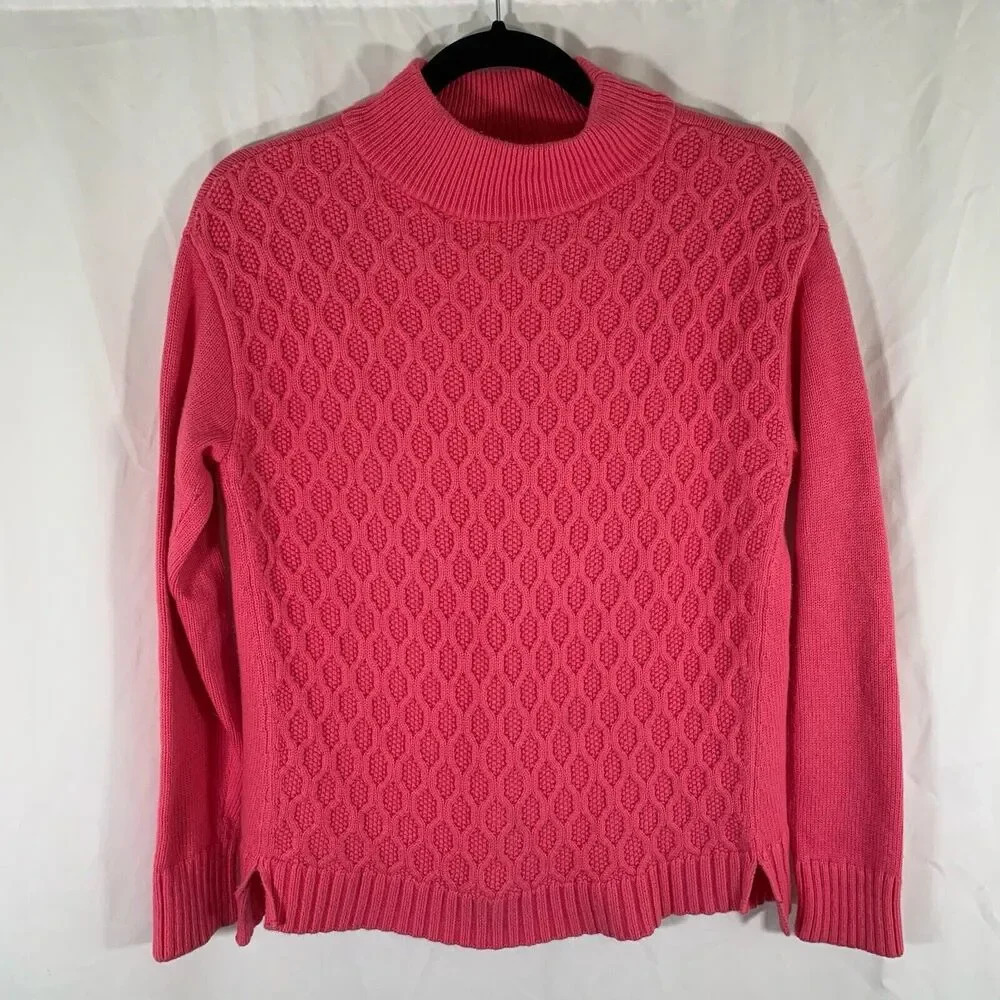 Talbots Sweater Women's Small Pink Turtleneck Long Sleeve Knit Cotton Blend
